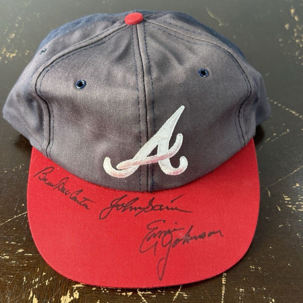 Ernie Johnson & Johnny Sain Signed Atlanta Braves Hat Autographs + 1 Unknown